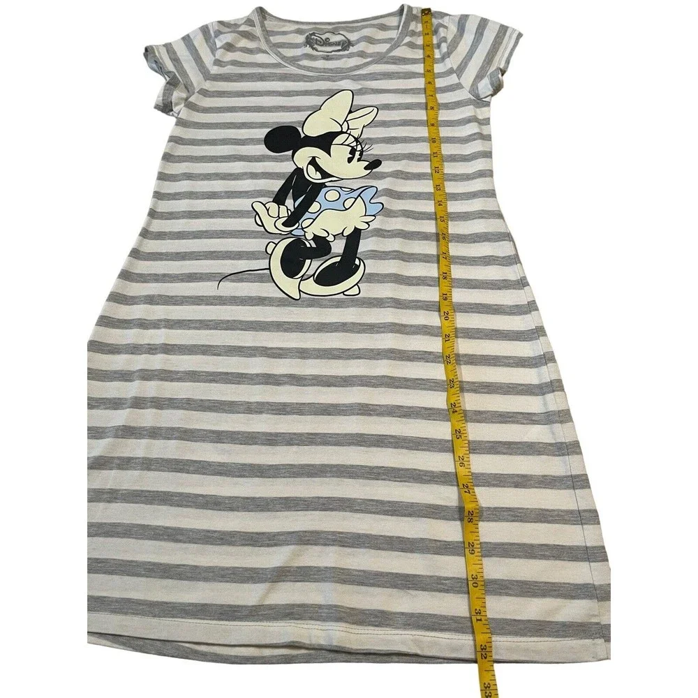 Disney Sleepwear T-Shirt Dress Girls Size Medium White/Gray Striped Short Sleeve - Picture 7 of 8